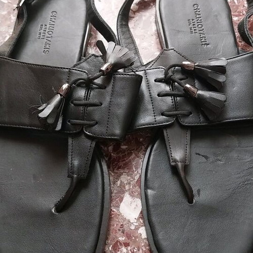 Chaniotakis leather flat sandals used, black, size 41