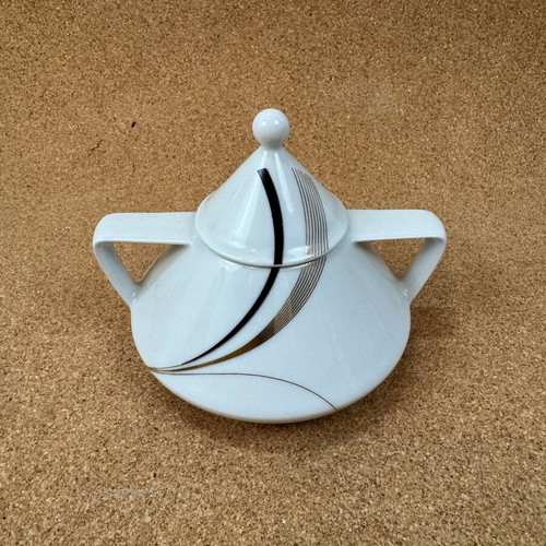 Vintage porcelain sugar bowl Mitterteich Bavaria used, retro design
