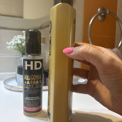 HD Keratin shampoo and Argan oil used for damaged hair