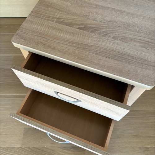 Wooden nightstands with two drawers, oak color, set of 2