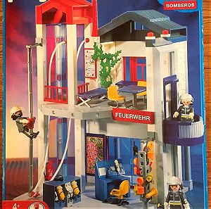 playmobil πυροσβεστικός σταθμός και πυροσβέστες με σκάλες και μανικες, 2 παιχνίδια, μεγαλη κατασκευη