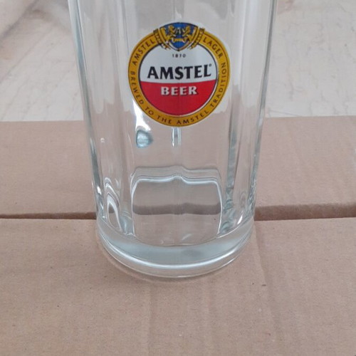 Amstel beer glasses new, set of 6, 400 ml thick glass with handle