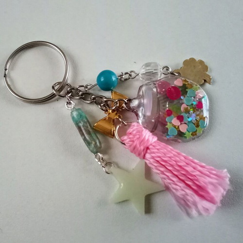 Handmade colorful keychain new with shaker and glowing star charm