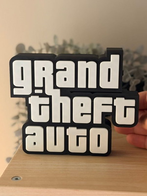 Grand Theft Auto Logo 3D Printed desk sign made from recycled PLA