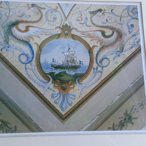 Vintage framed photo of ceiling painting from Rallis mansion, Ermoupoli Syros
