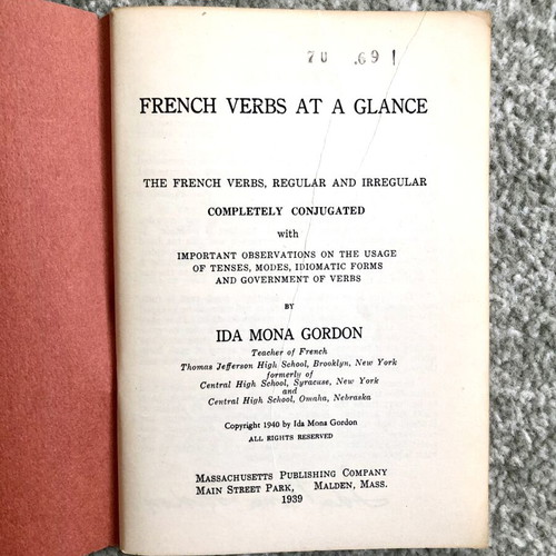 French Verbs at a Glance vintage language book by Ida Mona Gordon