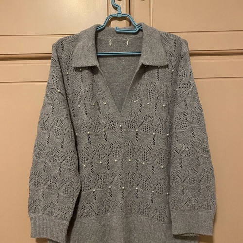 Attrattivo gray sweater with pearls like new, oversized L-XXL