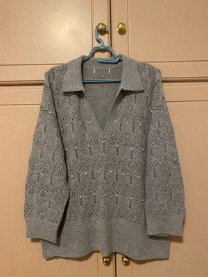 Attrattivo gray sweater with pearls like new, oversized L-XXL