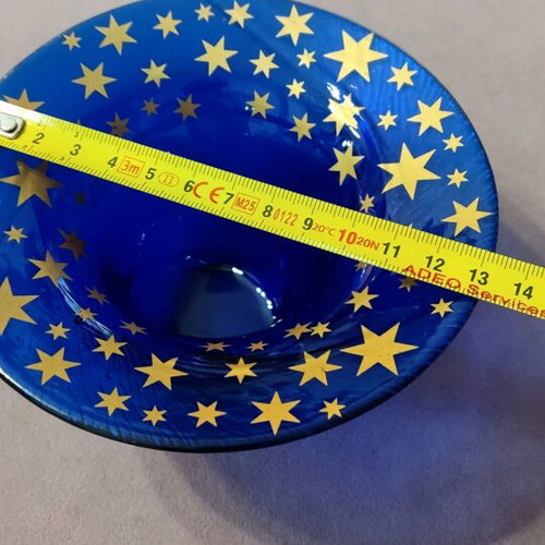 Blue glass bowl with gold stars like new, vintage