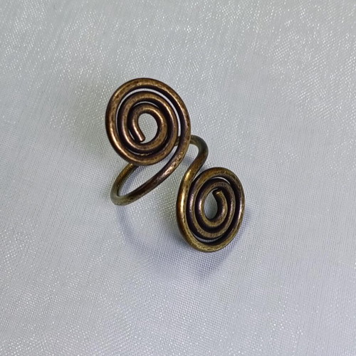 Brass ring handmade with meander design, new, oxidized