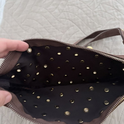 Brown Shoulder Bag with Gold Studs Chrysa like new