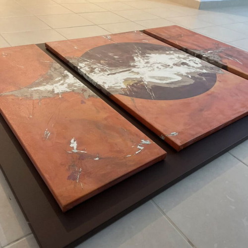 Triptych painting, abstract modern art