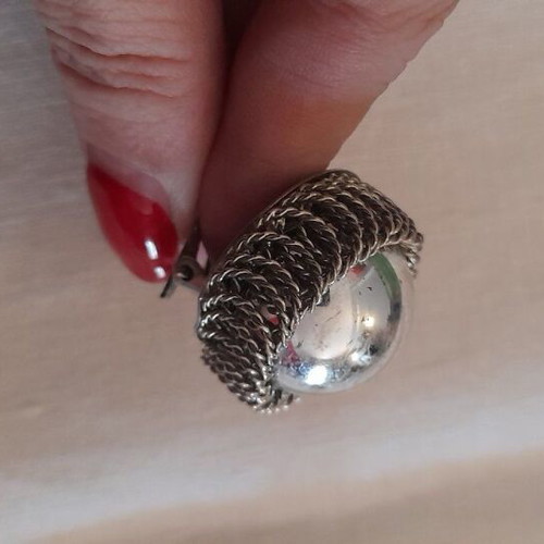 Vintage clip on earrings used, two pieces, red and silver
