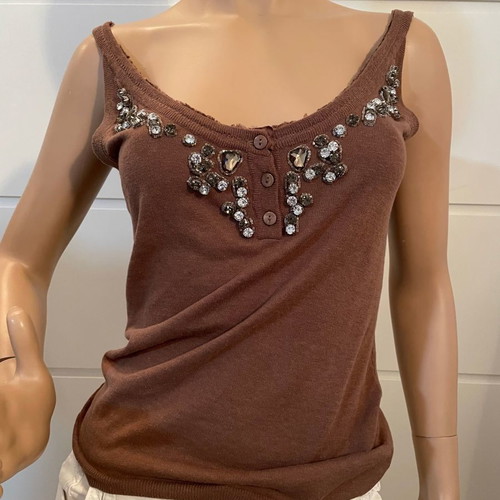 #OFFER Relish Brown Knitted Top with Button Rhinestones Medium