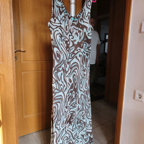 Fidele evening long dress like new, brown and turquoise, size XXL
