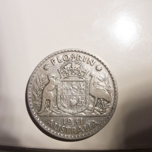 Silver Coin 1951 Australia King George VI Florin used