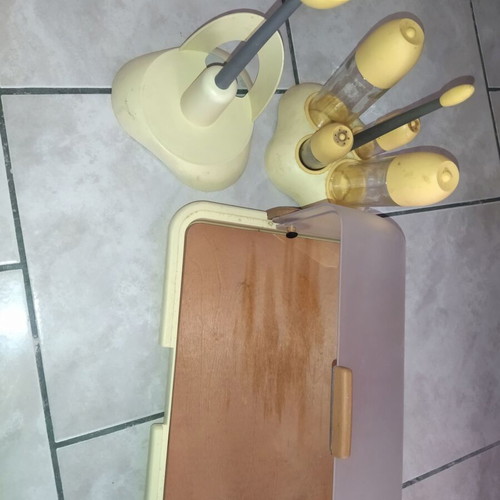 Kitchen set used with oil and vinegar, bread box, napkin holder, and paper stand