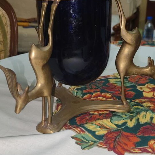 Vintage handmade table lamp with brass deer-shaped base