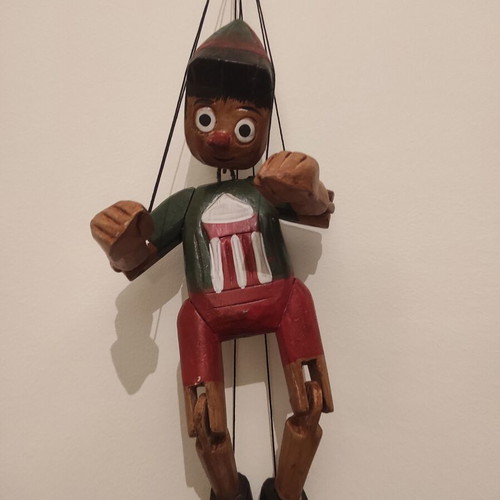 Pinocchio wooden handmade marionette 1970s like new, 30cm height