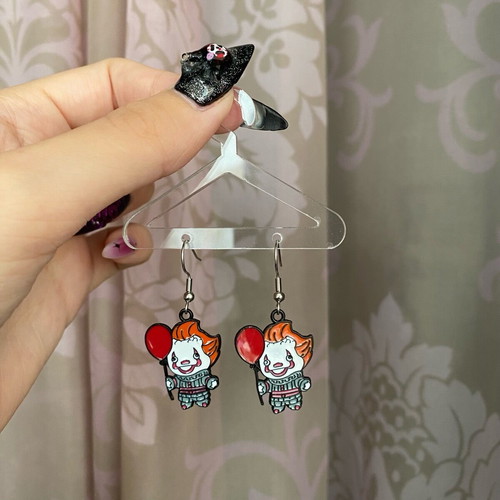 The it clown earrings new handmade with steel hooks multicolor, silver