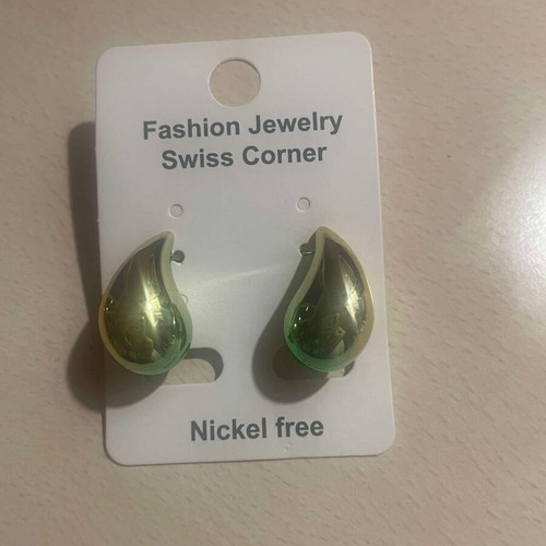 Metal stud earrings drop shape gold color new