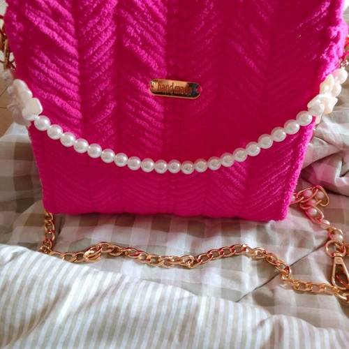 Handmade small bag new with pink velvet thread and pearls