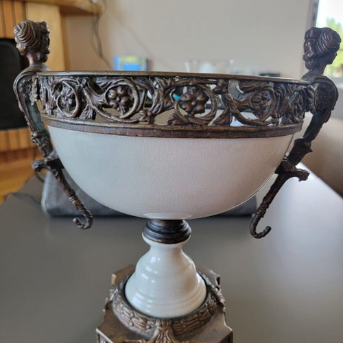 Italian Brass Urn used, Italian vintage brass porcelain