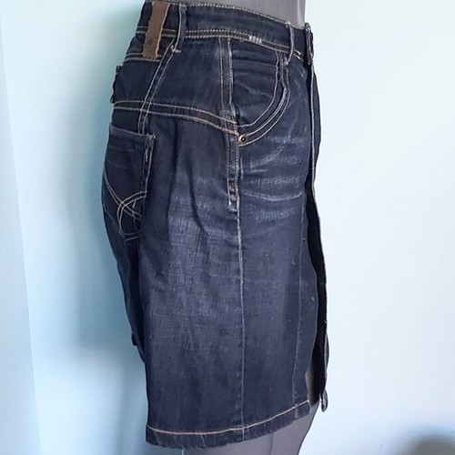 Ekseption denim skirt used with buttons, faded effect, leather emblem