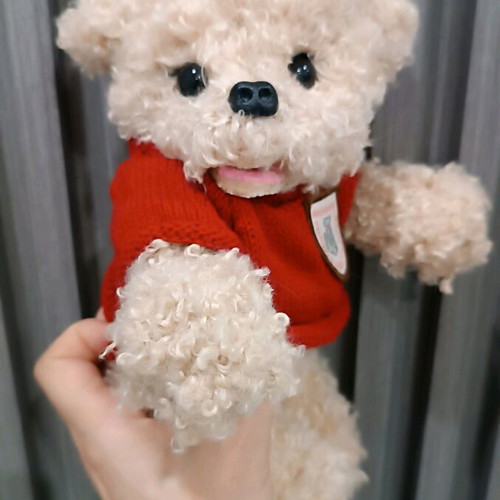 Handmade knitted puppy new with movable joints and pink or red blouse