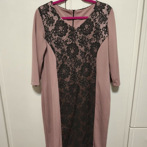 Danilo Dress Dusty Rose with Black Lace, size XL-XXL, like new