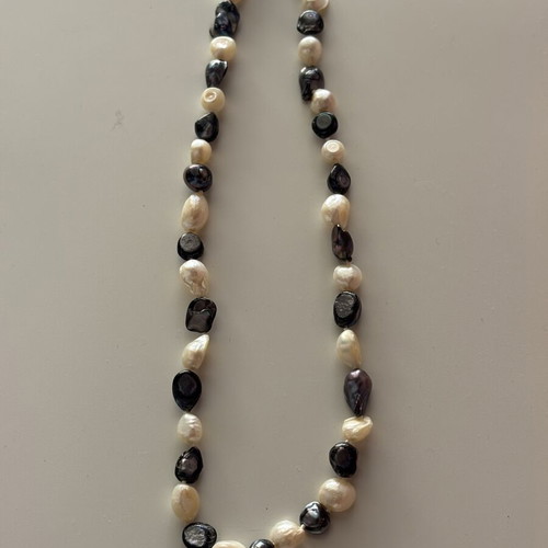 Handmade necklace with natural white and black freshwater pearls