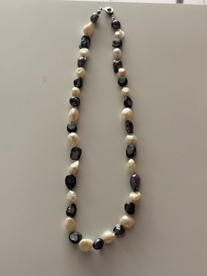 Handmade necklace with natural white and black freshwater pearls