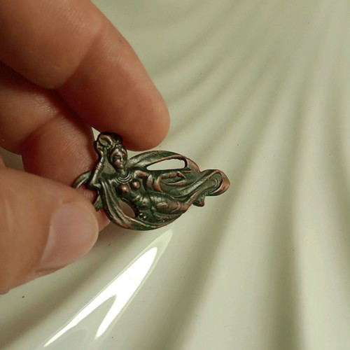 Embossed Pin Chinese Flying Goddess vintage copper color like new