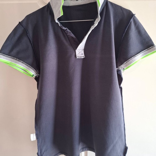 New Mentality Polo Shirt M Navy Blue with Grey and Green Details like new