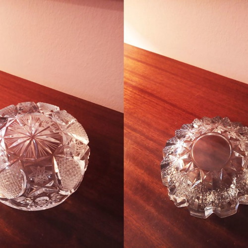 Crystal engraved ashtrays new, set of two large size