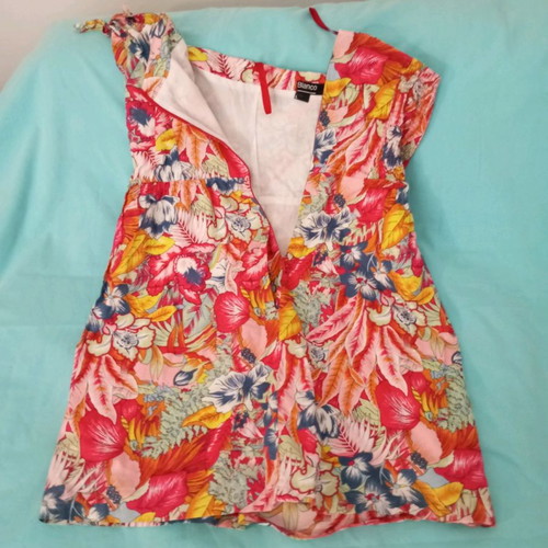 Floral Blanco dress strapless used, cotton fabric