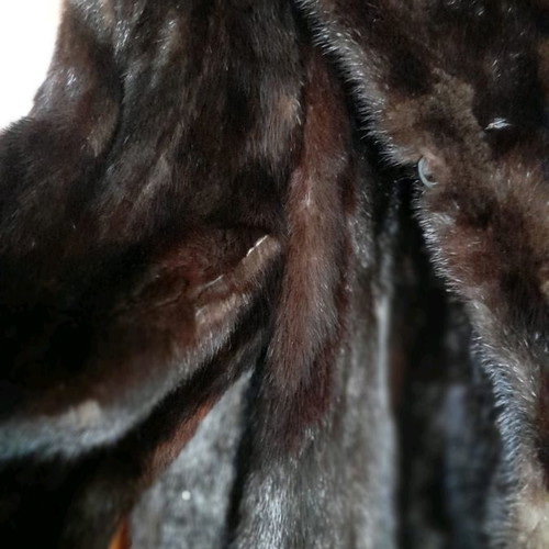 Mink fur coat used, midi length brown-honey, size M