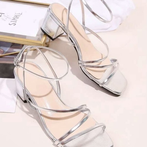 Silver sandals with thick 5cm heel new for size 39.5-40