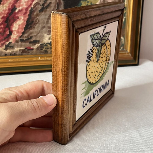 Vintage ceramic tile California with wooden frame like new