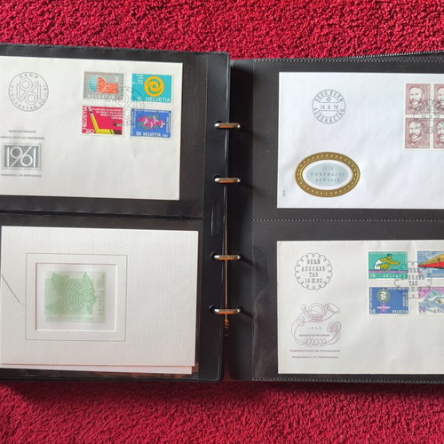 Leather Stamp Album with 100 Swiss First Day Covers FDC like new