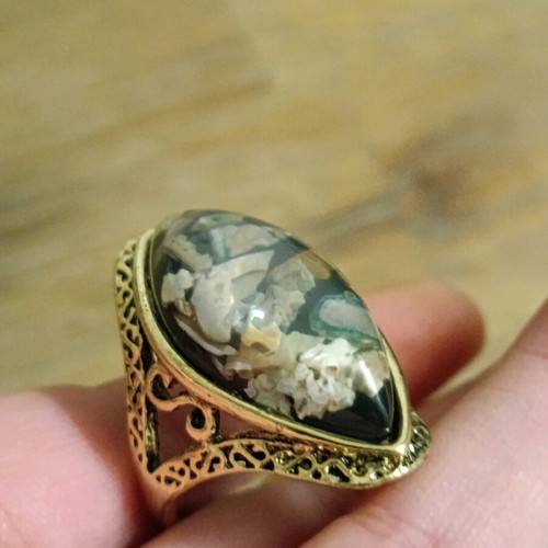 Marquise Oval Cabochon Women's Ring Steel Size 65 New