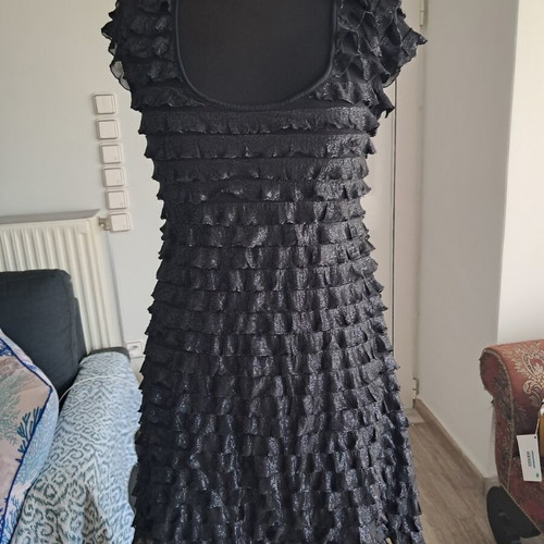ClockHouse black mini dress XL like new with ruffles and shiny texture