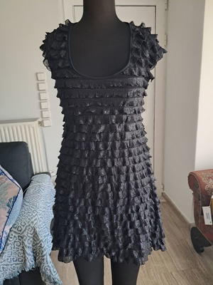 ClockHouse black mini dress XL like new with ruffles and shiny texture