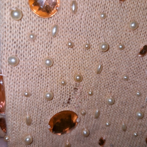 Wool sweater salmon with beads used, size M