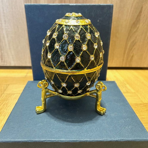 Faberge egg dark green 15 cm with crystals like new