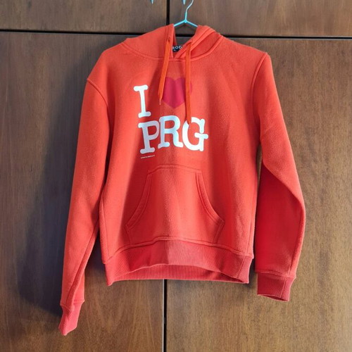 I Love Prague sweatshirt, medium, orange and white
