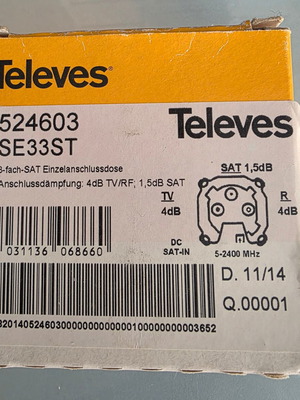Televes SE33ST Triple SAT TV Radio Socket New