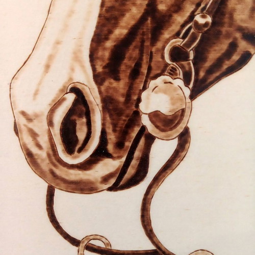 Horse portrait pyrography painting on linden wood