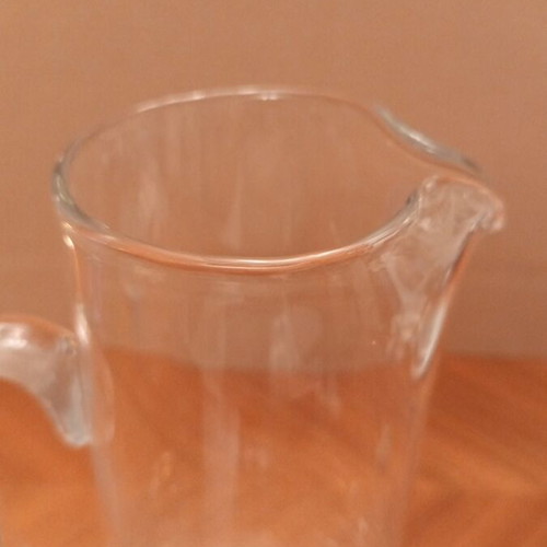 Krosno Poland vintage handmade glass pitcher with bubble base