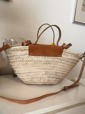 Mango straw shoulder and crossbody bag with leather details